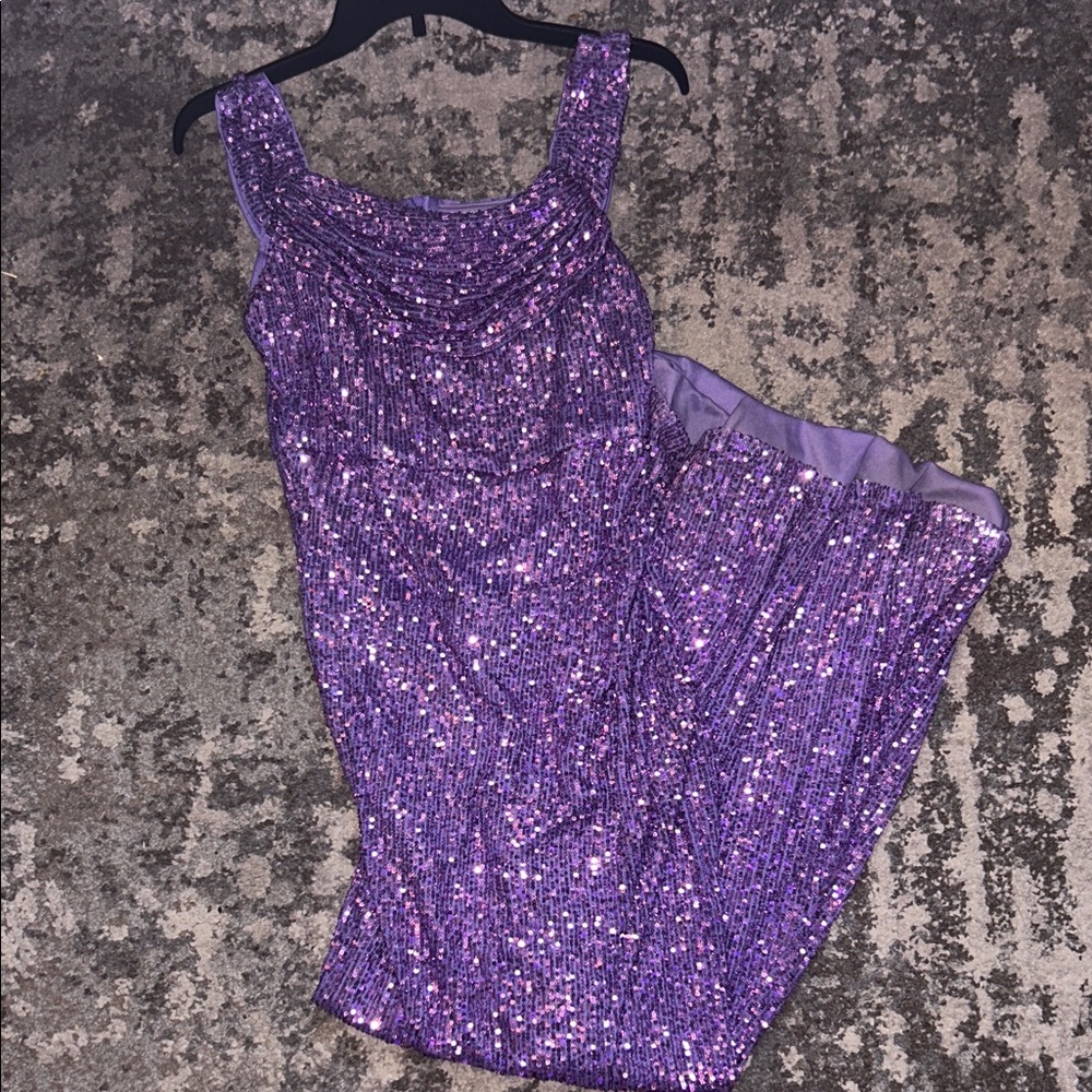 Purple Sequin off the shoulder Dress
